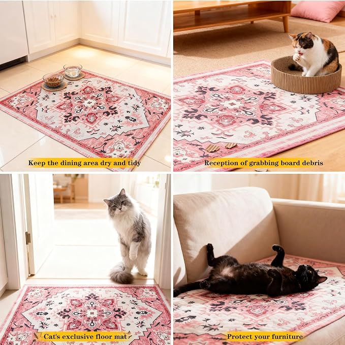 EXPAWLORER Cat Litter Mat, 28”x36” Medium Non-Slip Urine Waterproof Litter Trapping Mat Easy to Clean Washable Litter Box Mat for Floor Soft on Kitty Paws, Indoor Food Mats Rug Pads for Bathroom Pink - Image 9