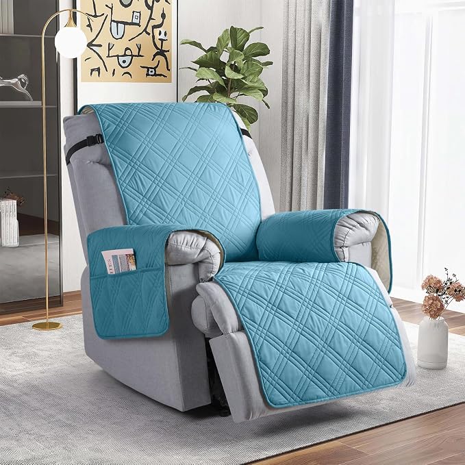 TAOCOCO Waterproof Recliner Chair Cover for Large Recliner, Oversized Recliner Covers for Recliner Chair with Pocket, Recliner Slipcover Furniture Protector for Kids Pets(28'', Sky Blue) - Image 8