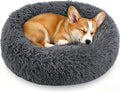 Calming Donut Dog and Cat Bed for Indoor Cats, Anti-Anxiety Round Fluffy Soft Washable Small Pet Bed for Puppy and Kitten, Warming Comfortable Luxury Anti-Slip Waterproof Mute Base 20in Dark Gray by Homeuslynn