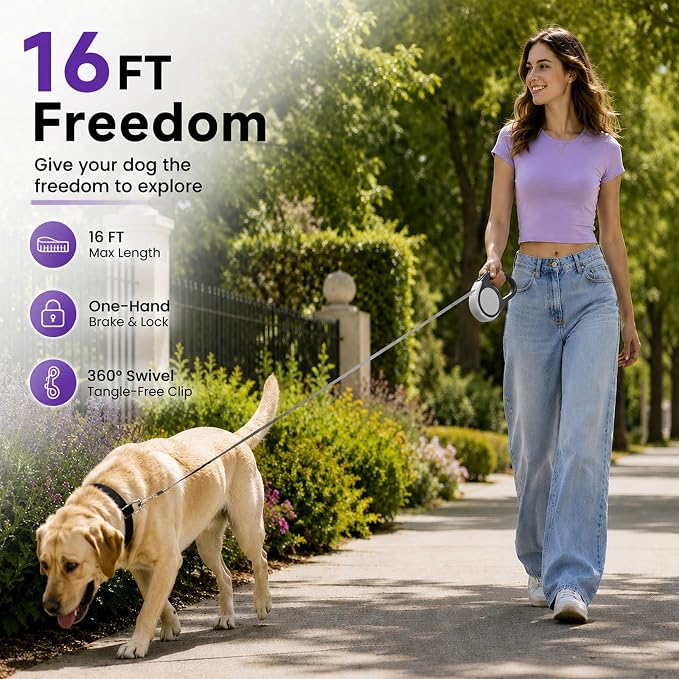 Heavy Duty Retractable Dog Leash-16ft Strong & Durable Walking Leash for S to L Dogs up to 45/115 lbs, Upgraded Lock System, Non Slip Grip, Tangle Free (Grey, Medium-Large Sized) - Image 3