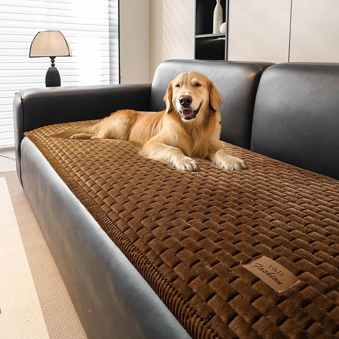 Couch Covers for Dogs Washable, Velvet Dog Couch Cover Protector, Fuzzy Plush Pet Sofa Cover for 3 Cushion Couch, Sofa Covers for Pets(1PC,Dark Brown,27.6"x82.7",3 Seater Sofa Pad Cover) by PJLZJFBY