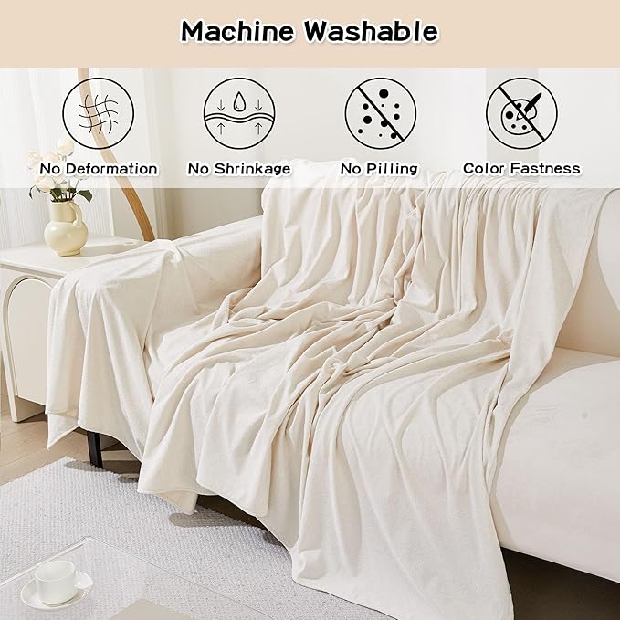 MEETSKY Couch Cover for 3 Cushion Cat Scratch Proof Couch Protector Washable Non Slip Sofa Covers Sectional Couch Covers for Dogs Soft L Shape Sofa Slipcover for Pets Kids, 91" x 134", Creamy White - Image 3