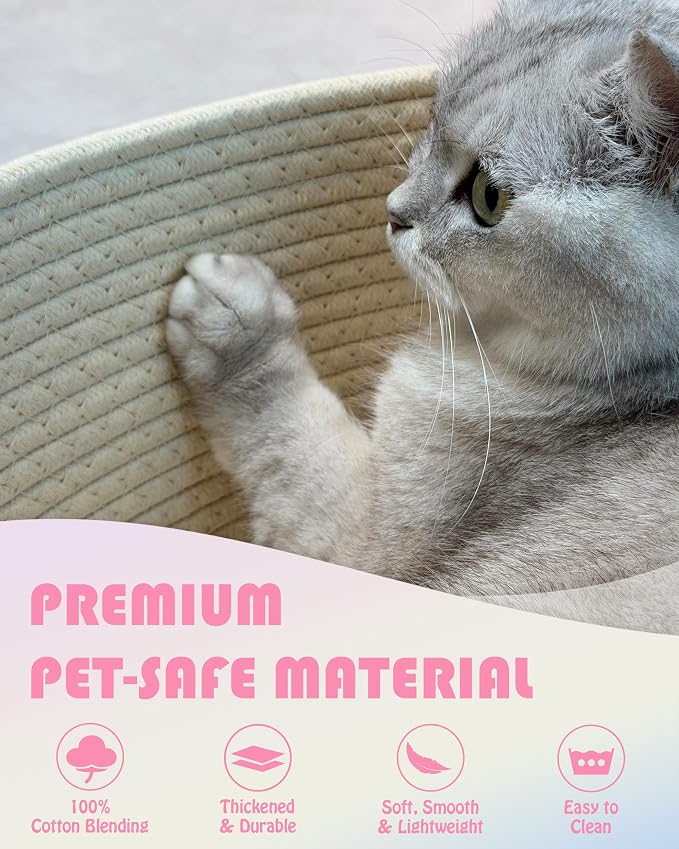 Sea Team Cat Toy Storage Basket with Handles, Rainbow Meow | Large Cotton Rope Storage Bin, Shelf Basket, Organizer for Pet Chew Toys, Foods, 16.5 x 11 x 7 Inches, 4.4 Gallons - Image 4