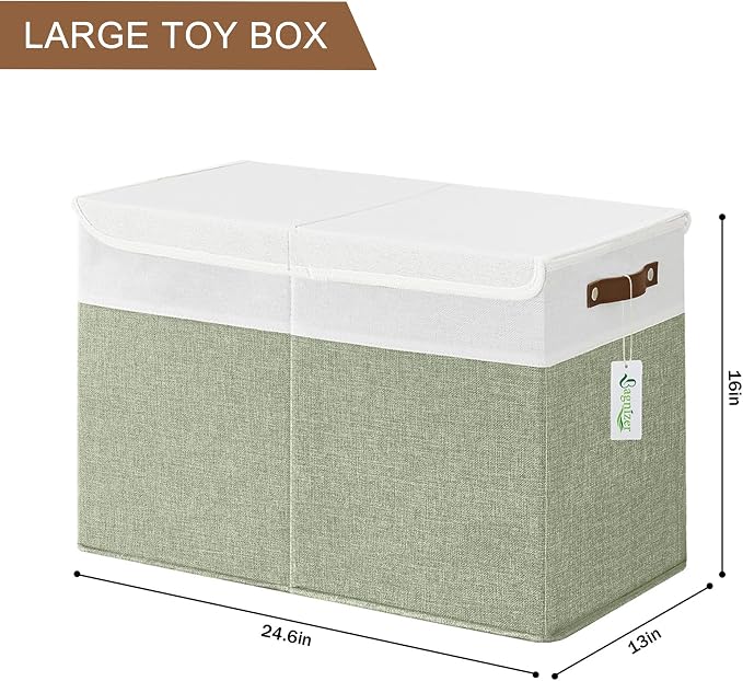 Bagnizer Large Toy Storage Box with Lids, Collapsible Sturdy Baby Storage Organizer Chest Bin Basket for Kids, Boys, Girls, Playroom, Nursery, Bedroom, Closet 25"x13"x16" (Green and White) - Image 9