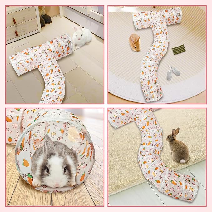 PINVNBY Large Rabbit Tunnel，Collapsible Rabbit Tunnels for Indoor Bunnies Bunny Hideout with 5 Types of Chewing Toys for Ferret Kitten Small Animals (T Shape) - Image 7