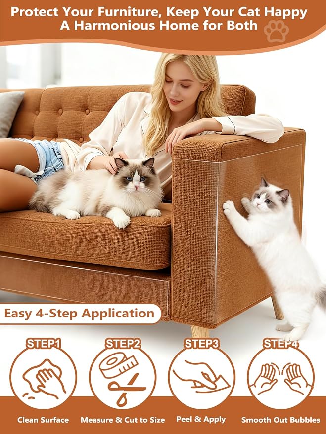 Extra Thick Clear Anti Cat Scratch Furniture Protector 17" x 197" | Couch Protector from Cat Claws - Single Sided Sticky Flexible Pet Tape for Furniture, for Couch Corner Door Walls Bed - Image 6