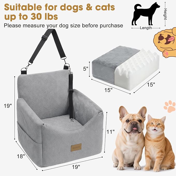 JOEJOY Dog Car Seats for Small Medium Dogs Under 35lbs, Dog Booster Seat with Detachable Washable Cover and Cushion, Memory Foam Pet Car Seat with Safety Belt and Storage Pockets (LG) - Image 5