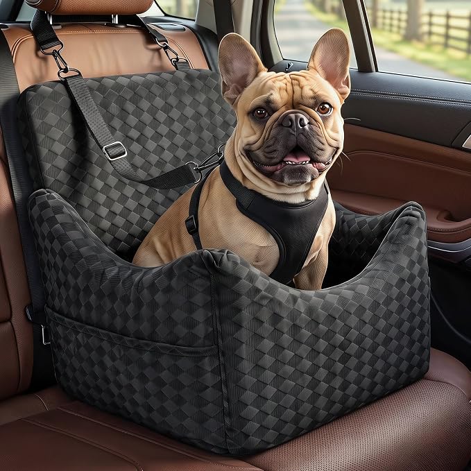 Topmart Dog Car Seat for Small Medium Dogs Under 35lbs, Cozy Pet Seat | Foam Safety Dog Booster Seat for Back Seat, Pet Bed for Car with Safety Tether, Storage Pockets, Machine Washable Cover Black by Topmart