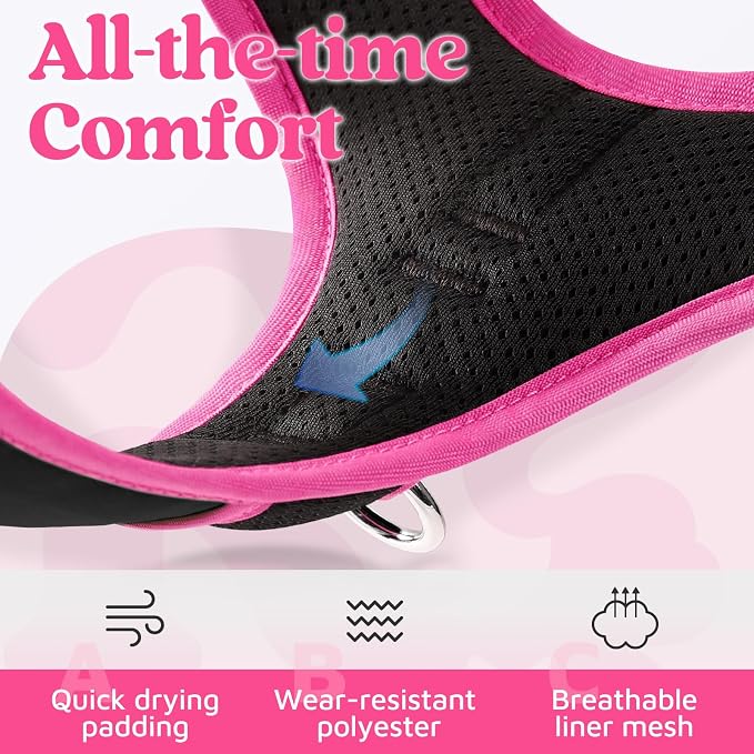rabbitgoo Dog Harness for Large, No Pull 3 Buckles Easy On & Off | Soft Padded, Walking with Control Handle, Adjustable and Reflective, Black & Pink, X-Large - Image 7