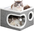 Cat Houses for Indoor Cats, Large Covered Cat Bed Cave, Grey, 16in | Foldable Kitten Bed House with Fluffy Ball and Scratch Pad, Large Cat Condo for Multiple Pets, Cat Hideaway, 16x16x13 inches by Unknown