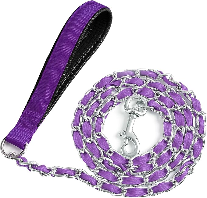 Metal Chain Dog Leash Chew Proof for Dogs, Purple, 3.5mm, 6FT | More Room for Everyday Walks and Outdoor Use, Chew Resistant Chain, Padded Handle, Swivel Clip by LUFFWELL