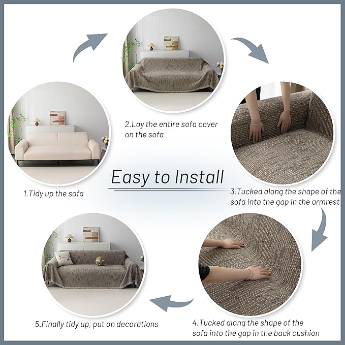MYSKY HOME Loveseat Cover Sand Couch Cover Sectional Couch Covers for 2 Cushion Couch Sofa Thick Universal Chenille Sofa Cover with Tassel Durable Furniture Protector for Dogs 91" x 118" - Image 7