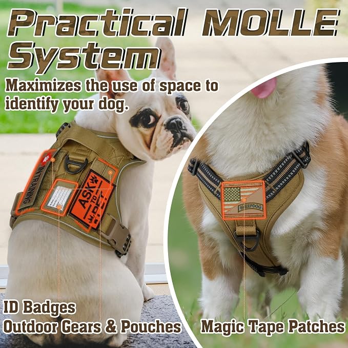 rabbitgoo Tactical Dog Harness for Large, No Pull Military Service Vest | Molle & Handle, Heavy Duty, Adjustable, Reflective Straps, Easy Control for Training Walking, Brown, Large - Image 4