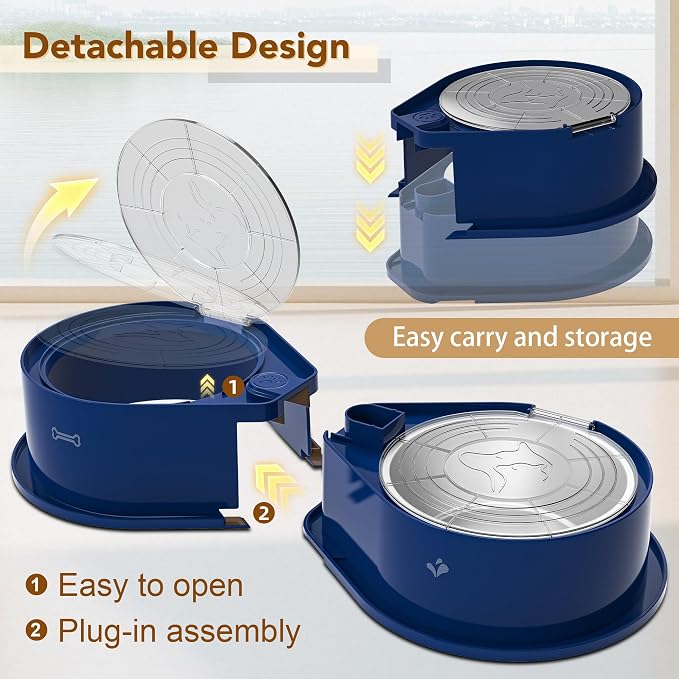 Newget 304 Stainless Steel Dog Bowl Set with Lids, 24oz Foldable Pet Dishes | Dual Food & Water Pet Bowl, Anti-Skid, Keeps Food Fresh, Easy to Install, for Small - Large Dogs/Cats - Indoor & Outdoor Use - Image 8