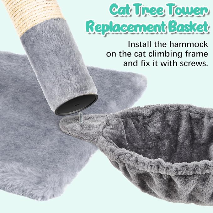 Dansydaisy 3 Pack 13" Large Cat Tree Hammock Basket Bed Lounger Tower Replacement Parts with 6 Pcs Hanging Elastic Strings Pom Pom Toys, Cat Tree Accessories Hammock Attachment (Gray) - Image 4