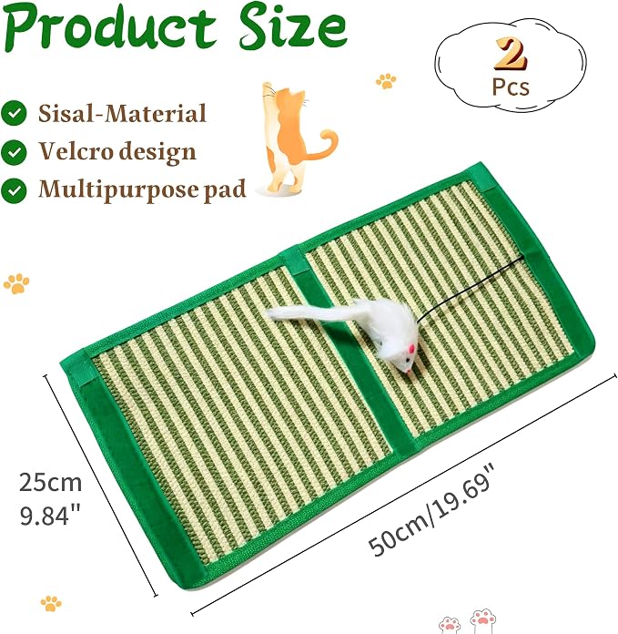 JanYoo 2 Pieces Cat Scratcher Mat for Table Leg Sisal Cat Scratching Pad Scratch Mat for Cat Scratch Pad Rug 19.69 × 9.84 in(Green Stripe) - Image 2