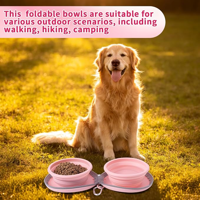 Dog Bowl for Travel, Collapsible Silicone Dog Dual Bowls with Dustproof Zip Case and Pet Paw Pattern 180 Degrees Flip Over Compact Foldable Feeder for Camping Hiking Trips - Image 7