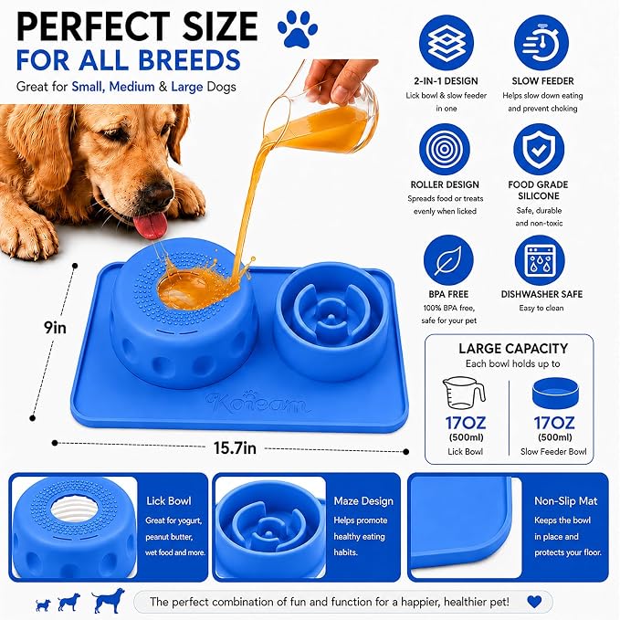 2 in 1 Silicone Slow Feeder Dog Bowl & Lick Bowl,Pet Feeding Bowl | Food Grade Silicone for Slow Eating, Anxiety Relief & Mental Stimulation, Non-Slip Dog and Cat Bowl - Image 2