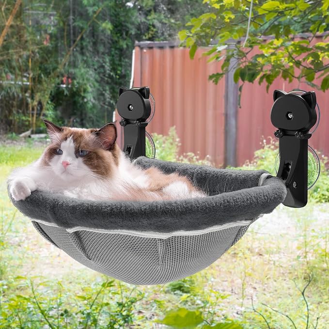 Cat Window Perch Cordless, Foldable & Stable Cat Beds- Breathable Cat Window Hammock for Overlooking, Sunbathing and Climbing - Maximum Hold Up to 40lb by JUNSPOW