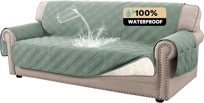 PrinceDeco 100% Waterproof Couch Cover for 3 Cushion Couch Sofa Pet Friendly Non-Slip Couch Cover for Dogs Washable Water Resistant Furniture Protector with Elastic Straps(Sofa 68", Lily Pad) by PrinceDeco