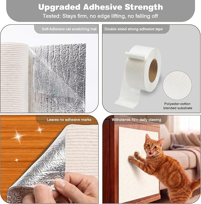 Cat Scratch Furniture Protector: 39.3"x15.8" High Self-Adhesive | Cat Scratch Carpet Trimmable for Couch Scratcher Protector from Claws Scratching Mat Lasts 3-6M 3min Install, Light Gray - Image 3