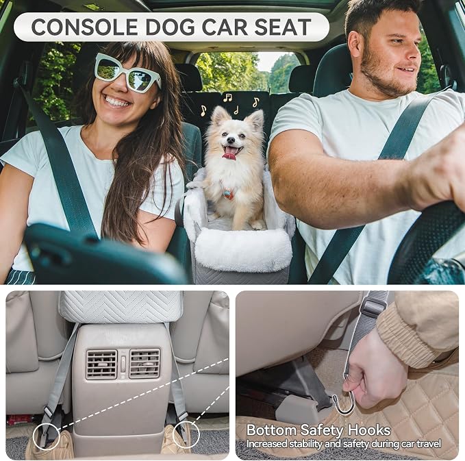 PETSFIT Console Dog Car Seat, Portable Small Dog Car Seat with Safe Protective Hooks, Luxury Dog Carseat Includes Safety Leash and Storage Pocket for Pets Up to 9 lbs (Grey) - Image 2