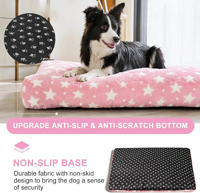 Orthopedic Dog Bed for Large Dogs, Washable Dog Mat with Removable Zippered Cover, Non-Slip Bottom, Comfort Crate Bed (Big&Little Stars Pink, M(30"*20"*3.1")) - Image 4