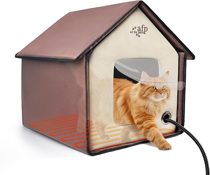 ALL FOR PAWS Heated Cat House, Indoor Cats Home for Winter with Heated Pad, Cat Houses & Condos, Heater Cat Bed for Feral Kitty, Thermo Kitty Home by Home