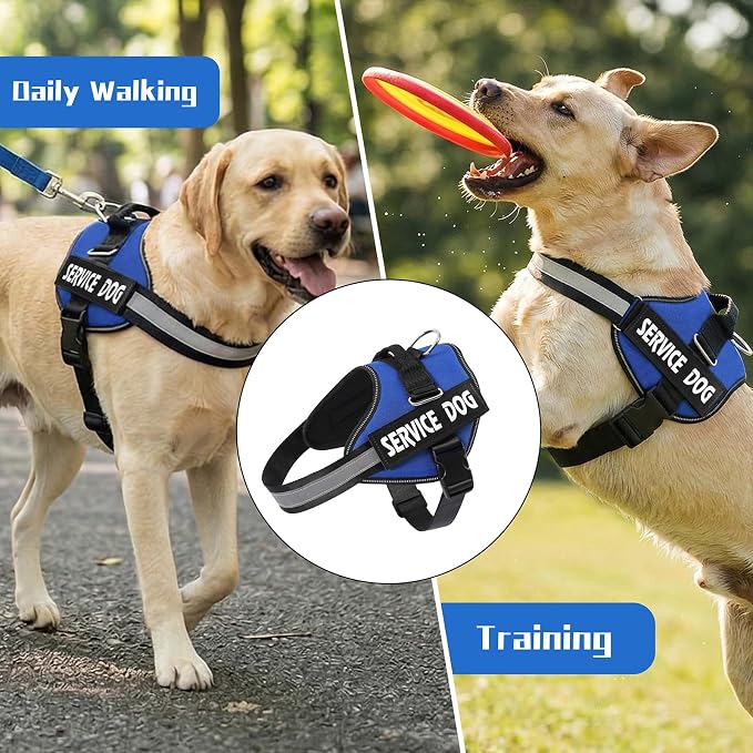 MUMUPET Service Dog Harness, No Pull & Reflective Pet Vest, Blue, S | Easy Control Handle, Soft & Breathable Padding, Adjustable Fit for Small to Large Dogs, 2 Removable Patches - Image 7