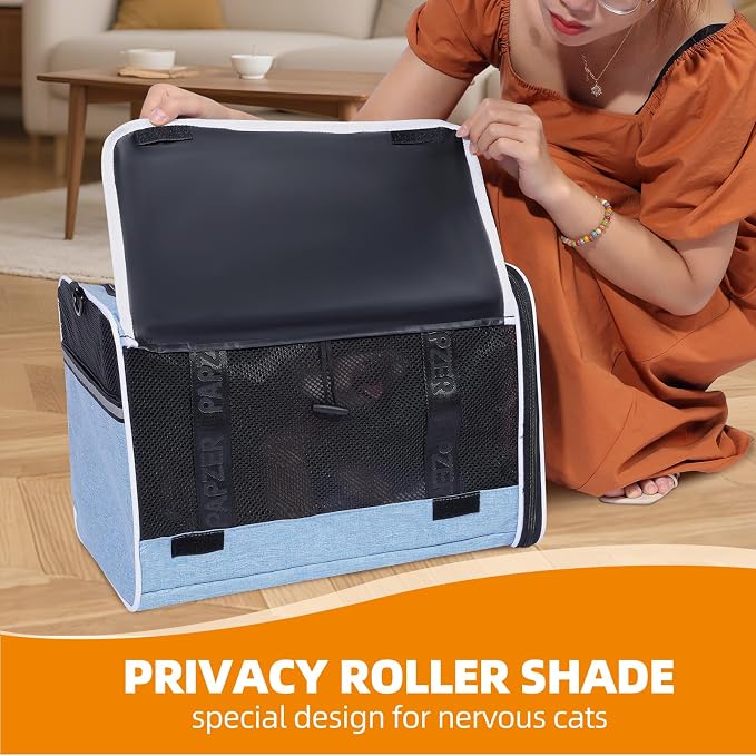 Cat Carrier for Travel, Soft-Sided, Top Loading, Privacy Curtain, to 20 lbs | Medium Pet Carry Bag Anxious Cat, Vet Visits Car Transport, Luggage Sleeve Suitcase Attachable Small Puppy Crate Kennel Blue - Image 3