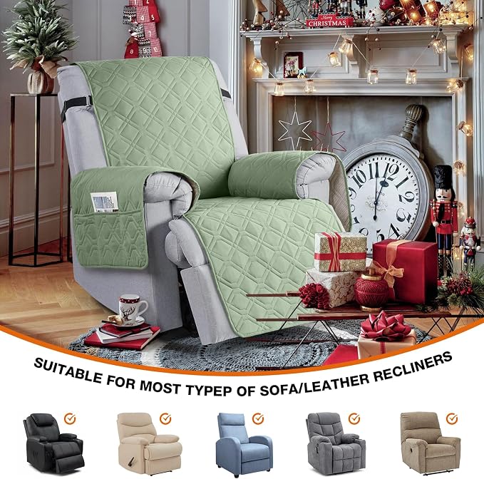 VANSOFY 100% Waterproof Recliner Chair Covers, Recliner Cover Non-Slip Dog Chair Cover Furniture Protector Washable Slipcover with Pocket, Elastic Straps for Pets, Dogs(Light Green, 30") | Non-Slip, Slipcover with Pocket, Furniture Protector, Elastic S... - Image 3