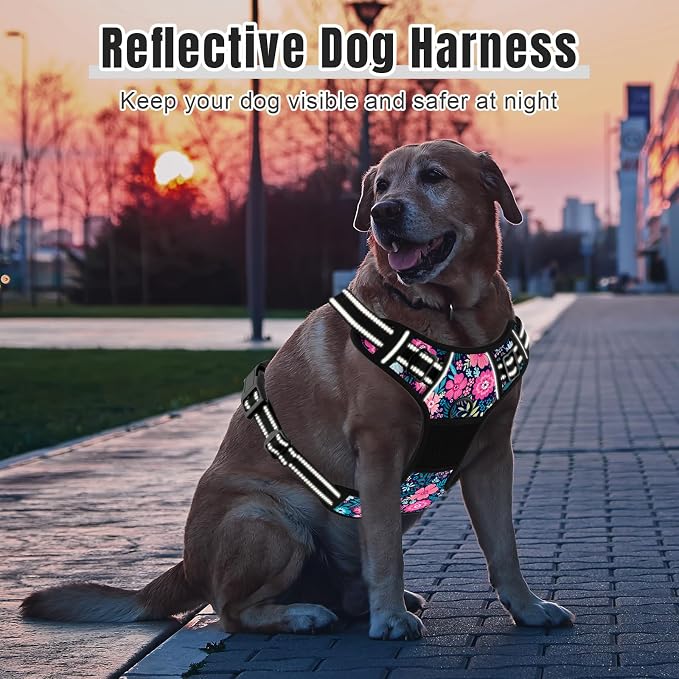 Rnivvi No Pull Dog Harness, Cute Flower Reflective Small Sized Puppy Kitten Harness, Adjustable Soft Padded Vest for Small Dogs, Cats, Heavy Duty Pet Vest with Easy Control Handle for Walking, Elegant - Image 6