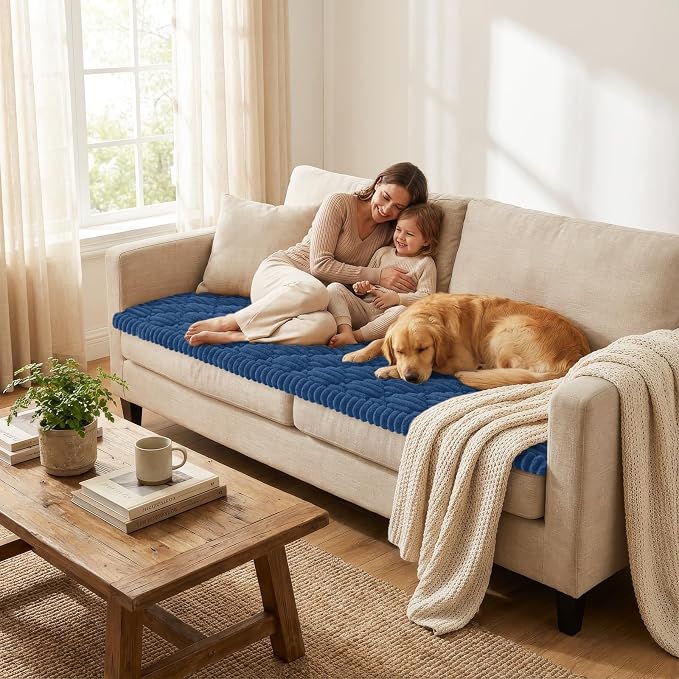 Smiry Couch Cover for Dogs Washable, Non Slip Fuzzy Pet Sofa Protector | Soft Thick Furniture Cover for Sofa, Loveseat and Sectional, Scratch & Pet Hair Resistant (Navy, 27.6" x 47") - Image 2