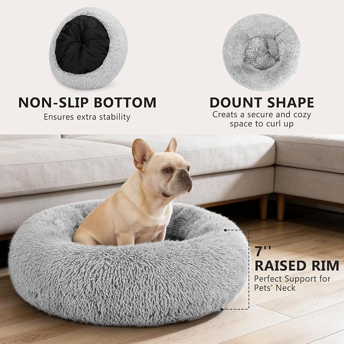 MIXJOY Orthopedic Dog Bed Comfortable Donut Cuddler Round Pet Beds Ultra Soft Washable Dog and Cat Cushion (20''/23''/30'') (23'', Grey) - Image 2