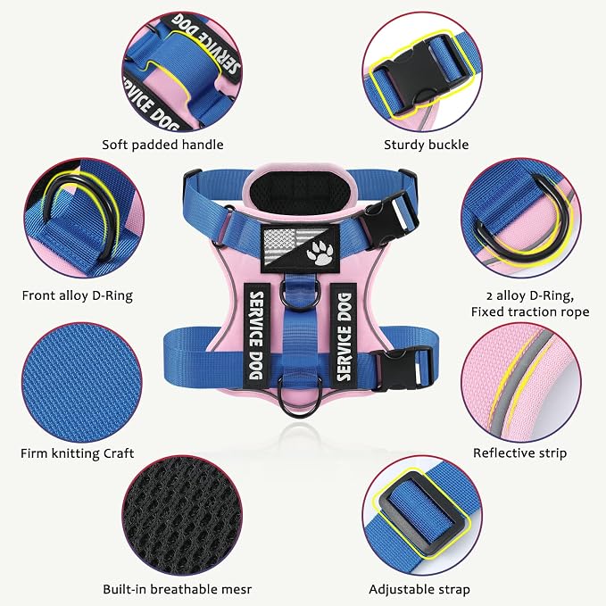 Service Dog Harness, Reflective Dog Vest Harness with 5 PCS Patches, Adjustable Soft Oxford Pet Harness, Inner Layer Mesh, Easy to Control for Small Medium Large Dogs - Image 2