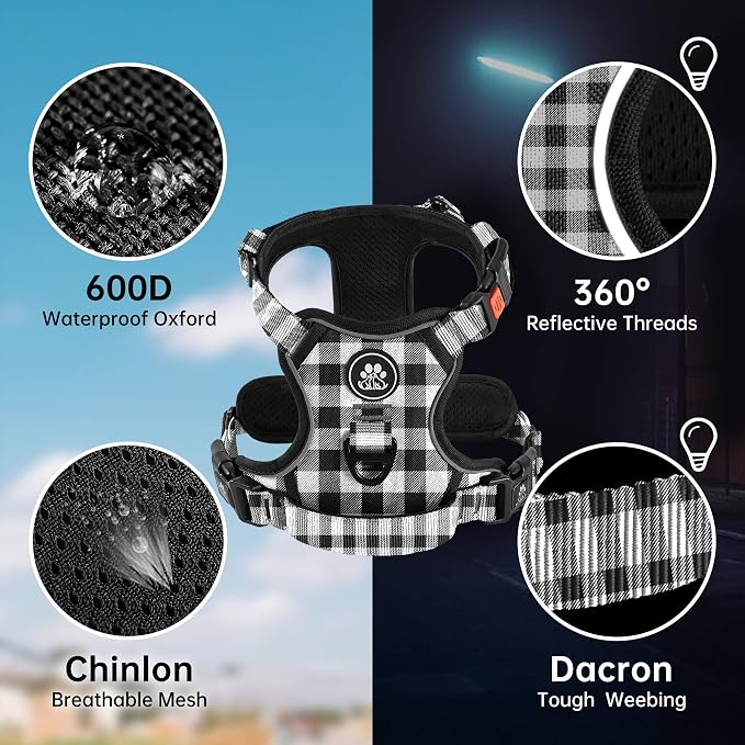 NESTROAD No Pull Dog Harness with Leash, Reflective No Choke Pet Vest Harness,Adjustable Soft Padded Dog Harness with Easy Control Handle for Medium Dogs(Checkered Black,Medium) - Image 2