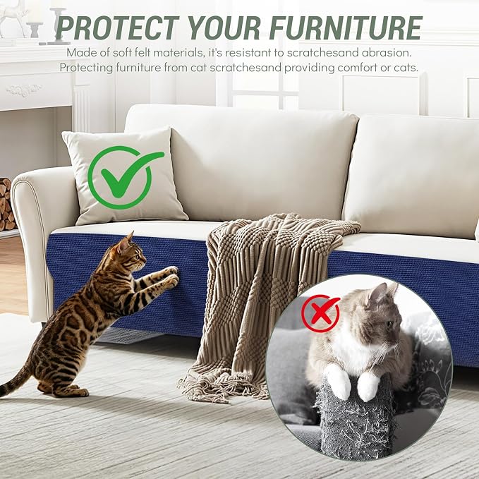 Cat Scratch Couch Protector, 78.7"x15.8" Self-Adhesive Furniture Protector | DIY Couch & Wall Shield Carpet, Trimmable Anti Scratch Mat for Indoor Sofa Bed Door Guard, Heavy Duty, Navy - Image 4