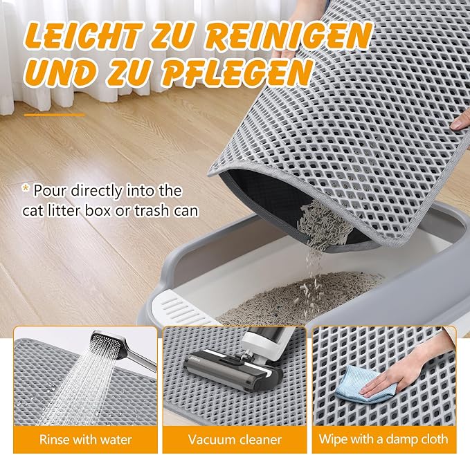 Double Layer Cat Litter Mat, Waterproof Non-Slip, 30 x 24 Inch | Honeycomb litter trapping, EVA soft on paws, urine-resistant bottom, easy shake or rinse clean - Image 7