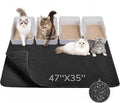 Cat Litter Mat 47" x 35", Washable Urine-Proof Non-Slip Black | Machine Washable, Upgraded Felt & Fabric Material Litter Mat for Fewer Creases, Hold 3-4 Litter Boxes, Soft on Paws by Lifelongfriendsbelovedfamily