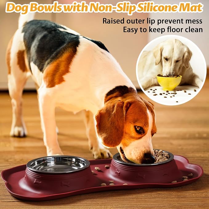 Hubulk Pet Dog Bowls 2 Stainless Steel Dog Bowl with No Spill Non-Skid Silicone Mat + Pet Food Scoop Water and Food Feeder Bowls for Feeding Small Medium Large Dogs Cats Puppies (X- Large, Burgundy) - Image 6