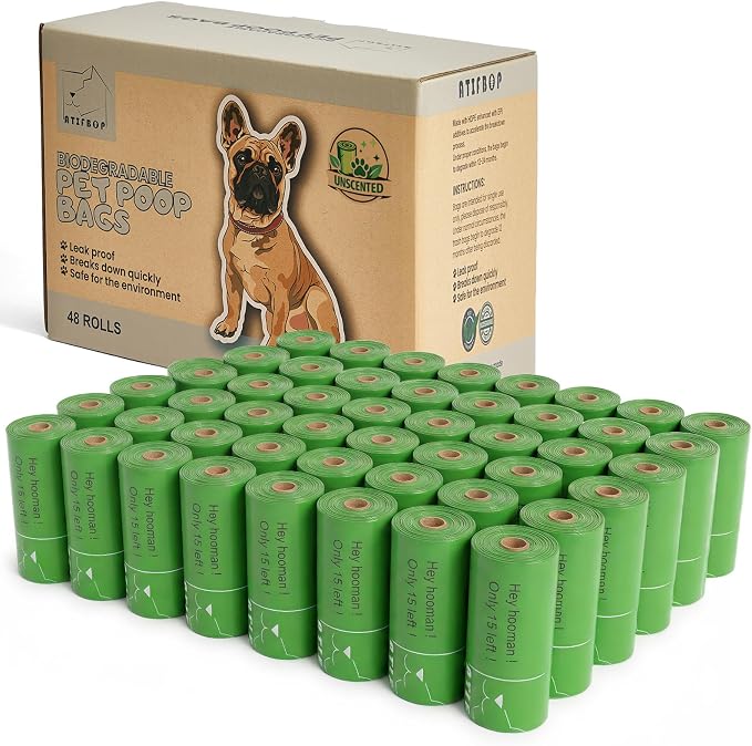 ATIFBOP Biodegradable Dog Poop Bags 720 Counts 48 Rolls, Leak Proof and Extra Thick Doggy Poop Bags (Unscented) by ATIFBOP