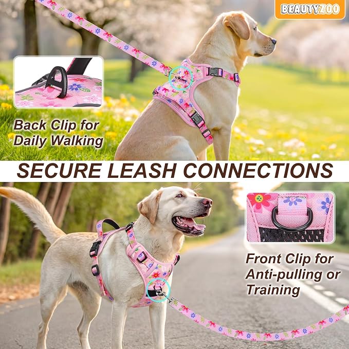 BEAUTYZOO No Pull Dog Harness and Leash Set, Step in Puppy Pet Vest, XLarge | Reflective with Handle, Adjustable Soft Padded, Easy Control for Walking, No Choke Escape Proof, Lightweight, Pink - Image 4