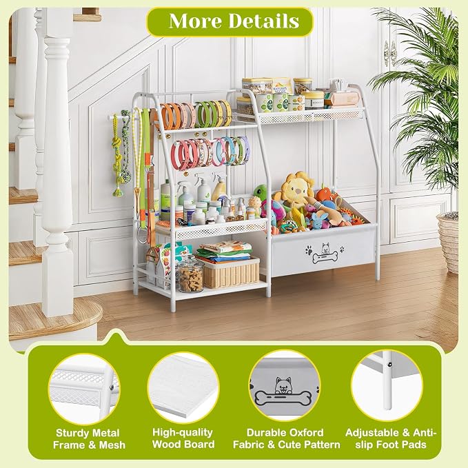 Large Dog Toy Basket with Dog Storage Organizer, Trapezoid Dogs Toy Bin Box with Collar Leash Holder Hook, Toy Holder Chest Pet Storage Cabinet for Living Room, Dogs Essentials for Pet Lovers Gift - Image 7