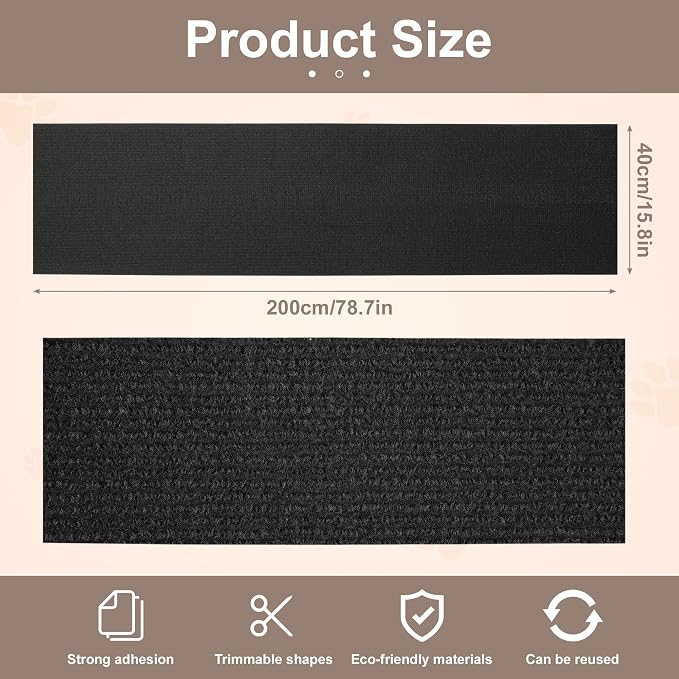 Cat Scratch Furniture Protector, Self-Adhesive Cat Scratcher Mat, Couch and Furniture Protector from Cat Claws, Black, 1 Set - Image 2