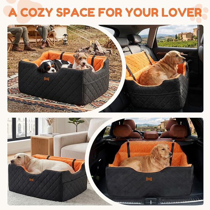 Dog Car Seat for Large Medium Dogs up to 55 lbs, Memory Foam Dog Booster Seat with Storage Pocket, 2 Safety Leashes,Washable Cover, Portable Anxiety Pet Travel Bed, Black - Image 3