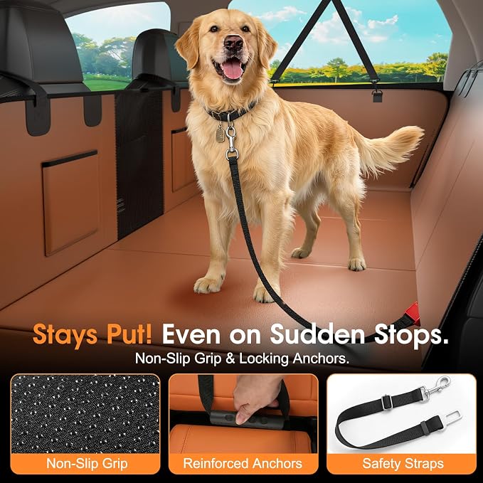 Hard Bottom Dog Car Seat Cover, 52"×65", Waterproof PU Leather | Stable Hard Bottom Support for Comfortable Rides with Large Dogs - Image 6