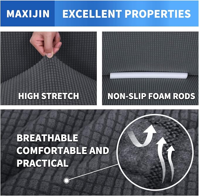 MAXIJIN Stretch Loveseat Sofa Slipcovers 1 piece Love Seat Couch Covers for 2 Cushion Couch Non Slip Sofa Cover Washable Dog Cat Proof Furniture Protector Pet Friendly (Loveseat, Gray) - Image 5