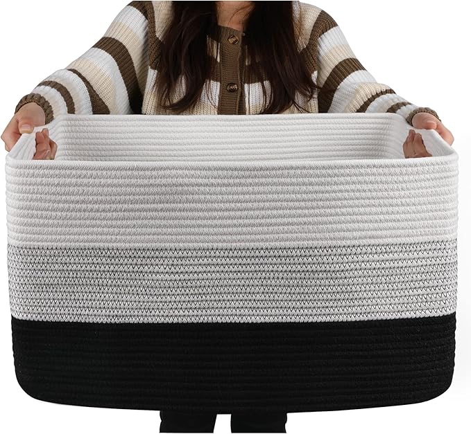OIAHOMY Blanket Basket Laundry Basket Dog Toy Basket 75L Gradient Black | Large Storage Basket,Baby Basket,Toy Storage,Woven Rope Basket for Blankets,Blanket Storage for Living Room by MasterofSpaceOptimization