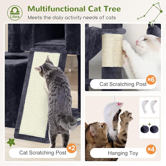 Globlazer Heavy Duty Cat Tree 78 inch Sturdy Cat Tower for 20lbs Large Adult Cats, Symmetrical Aesthetic Big Cat Tree with Extra Large Platform, 2 Scratching Boards, Z78, Dark Grey - Image 5
