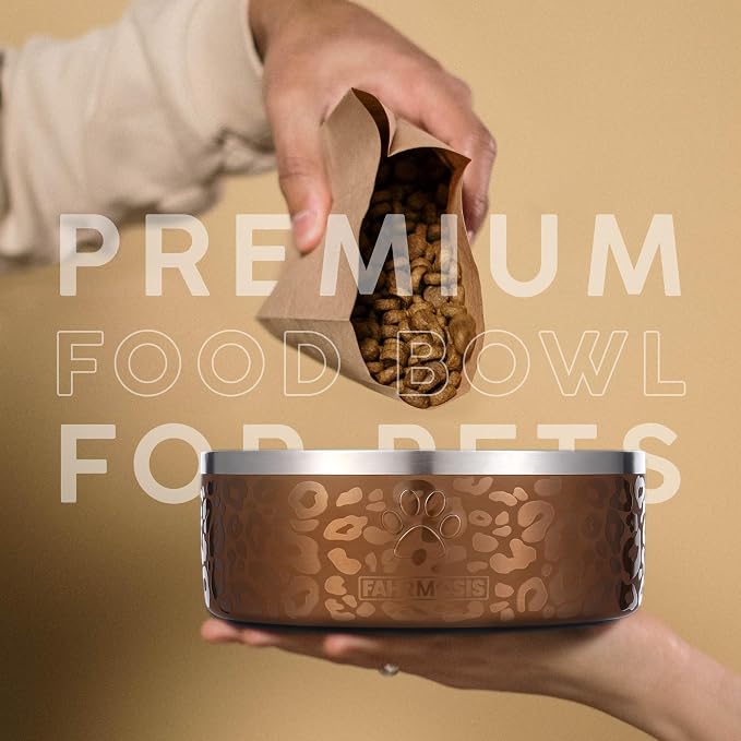 FAHRMOSIS 32 Oz Dog Bowl with Slow Feeder Insert Stainless Steel Pet Water Bowl for Medium & Large Breed Non Slip Rubber Base & Plastic Puzzle Feeder - Gold Leopard - Image 6